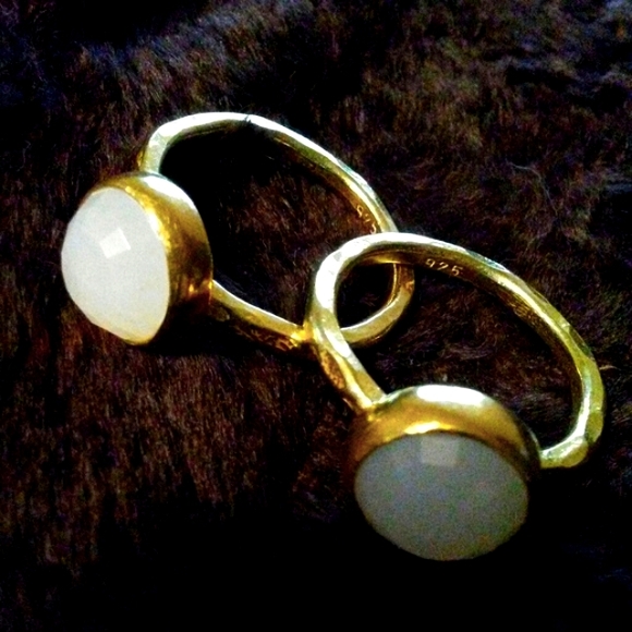 22k Gold Vermeil Solid 925 Sterling Silver Artisan Ring Milky White Stone New - Picture 1 of 8